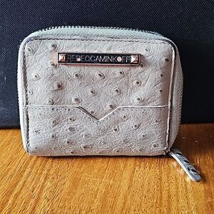 Rebecca Minkoff Beige Ostrich Wallet Zip Around Copper Blac and Silvertone studs